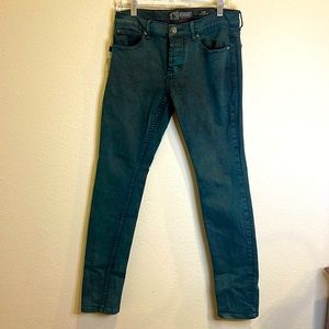 Social Collision Rude Lip Service Jeans, 32W x 32L, blue/green